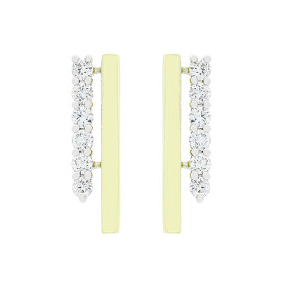 Diamond Double Bar Earrings in 10k Two Tone Gold